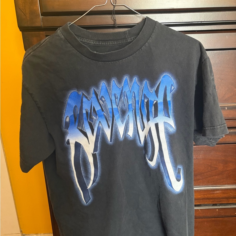 Black Graphic Tee with Blue Airbrushed Logo